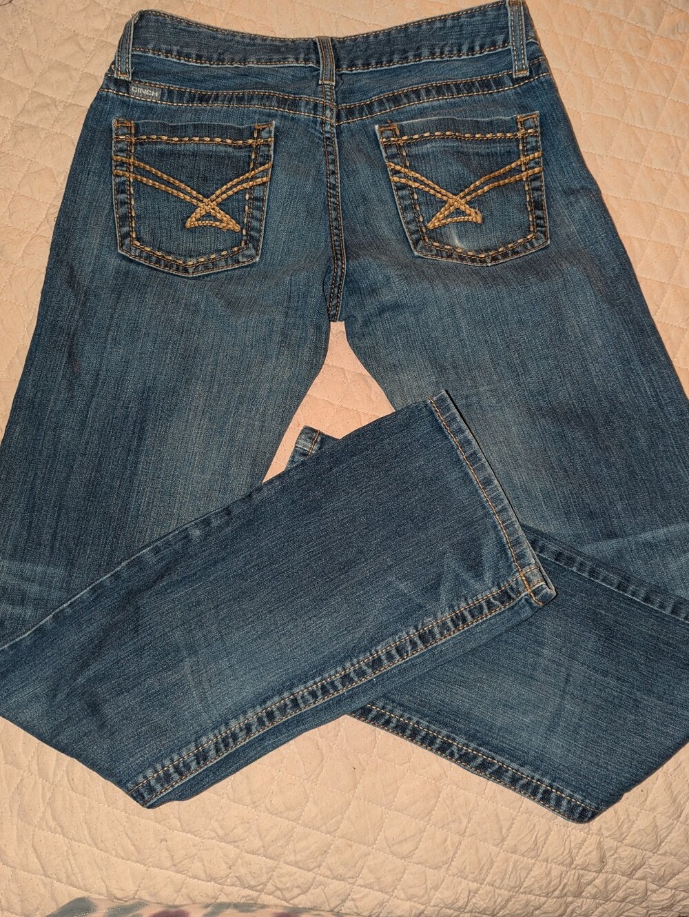 Cinch Blue Denim Jeans with Pink Embroidered Logo